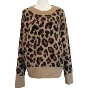 Time & True Sweater Size M Brown Leopard Eyelash Long Sleeve Oversized Stretchy